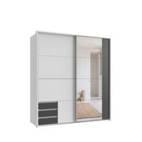 SCHWEBETÜRENSCHRANK 2-türig B183/H200/T65 cm, Passepartout-Kleiderschrank in Weiß, 1x Tür & sichtbare Schubkästen in Grafit mit Spiegel / 22710 - Alufarben/Graphitfarben, Holz/Holzwerkstoff (183/200/65cm) - luma-home