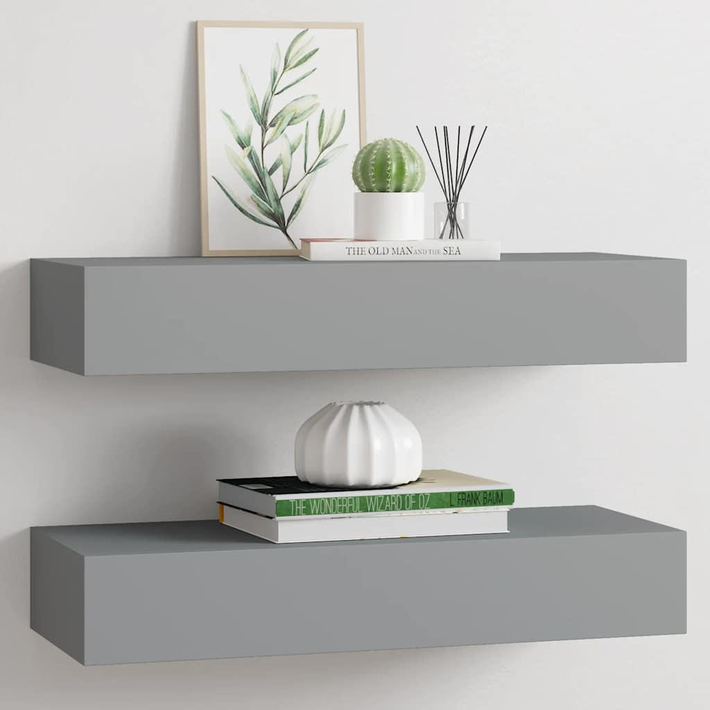 WANDREGALE mit Schubladen 2 Stk. Grau 60x23,5x10 cm - Grau, Holzwerkstoff (60/10/23.5cm) - furnicato