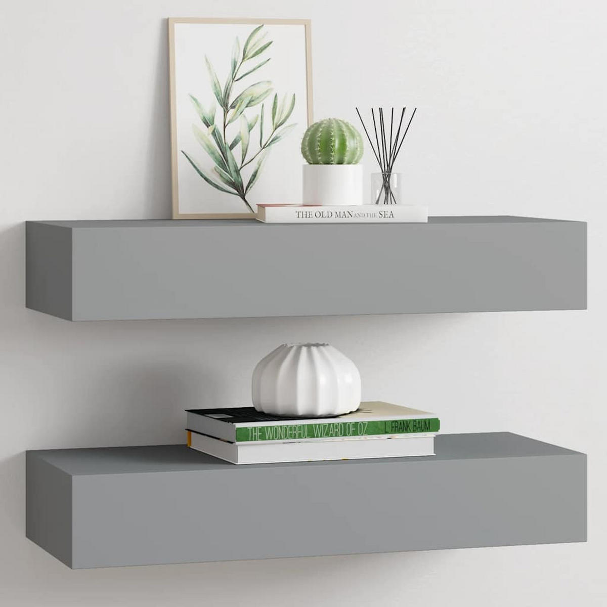 WANDREGALE mit Schubladen 2 Stk. Grau 60x23,5x10 cm - Grau, Holzwerkstoff (60/10/23.5cm) - furnicato