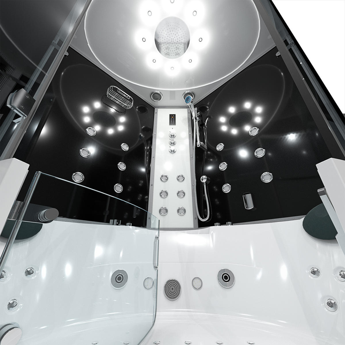 DAMPFDUSCHE Whirlpool K60-SW-TH-EC-SC - Schwarz, Glas/Kunststoff (140/140/210cm) - AcquaVapore by Sandra Jentho