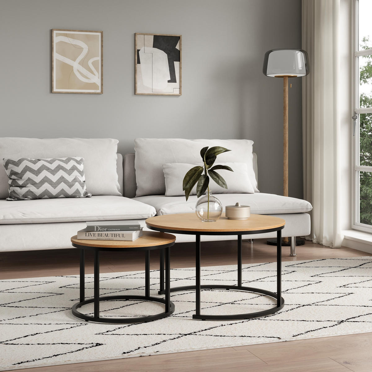 COUCHTISCH 2er Set rund Eiche hell - Hellbraun, Holzwerkstoff (70/70/42.5cm) - Home Collective