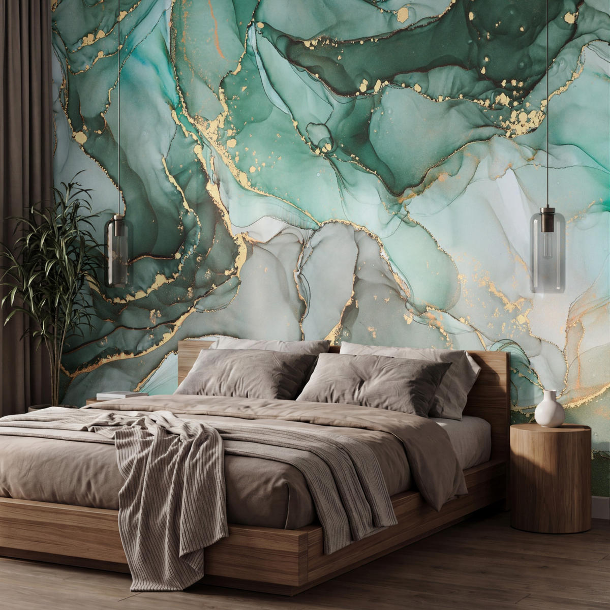 TAPETE - Gold - Marmor - Grün - Luxus - Marmoroptik - Grau - 450x300 cm - Grün, Papier (450/300cm) - OnlyWow