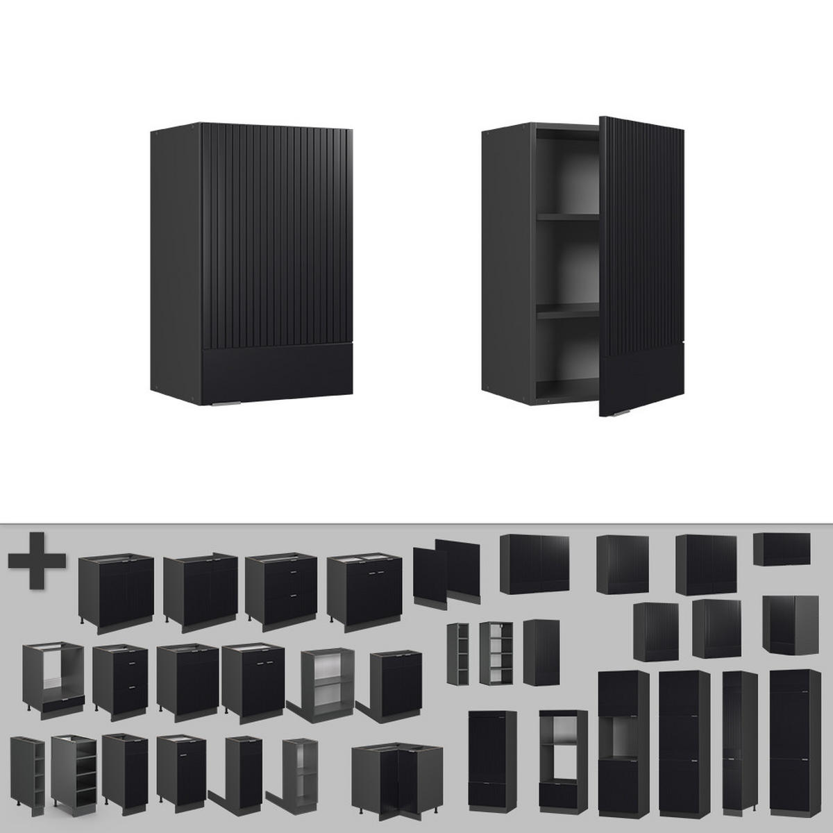 KUCHYŇSKÉ SKŘÍŇKY Fame-Line, černé pruhy, 45 cm - černá/antracitová, kompozitní dřevo (45/72/34.1cm) - Vicco