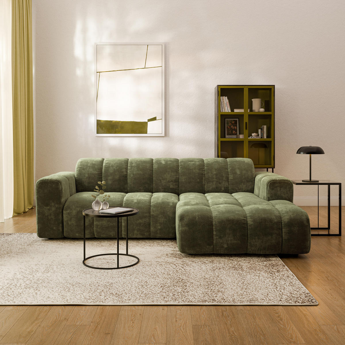ECKSOFA TISI Grün Chenille - Grün, Holz (274/165cm) - MASSENO