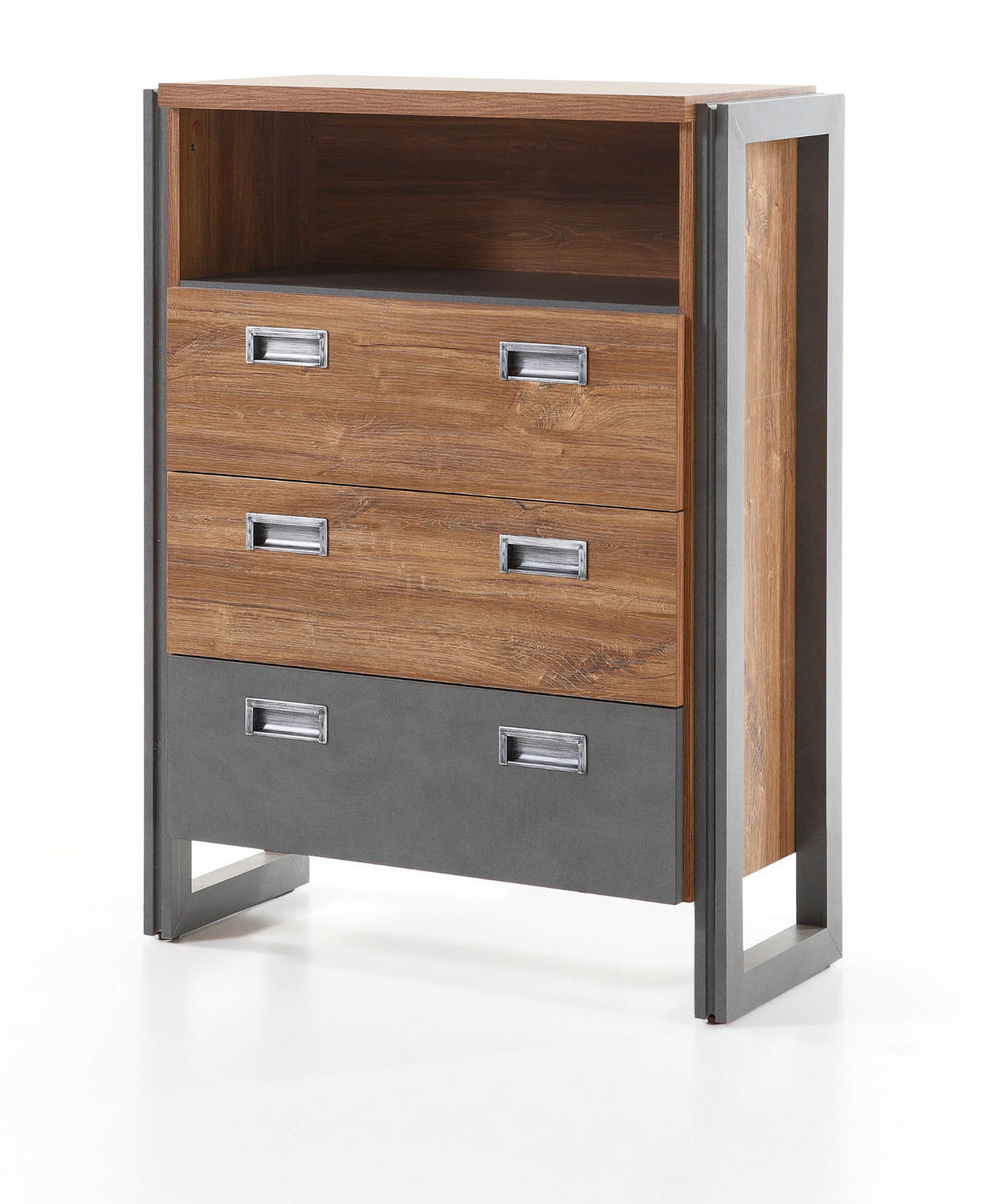 KOMMODE Eiche Stirling, Matera grau, Sideboard 75 x 100 cm Schubladenkommode - Eichefarben/Grau, Holzwerkstoff/Metall (75/100/33cm)