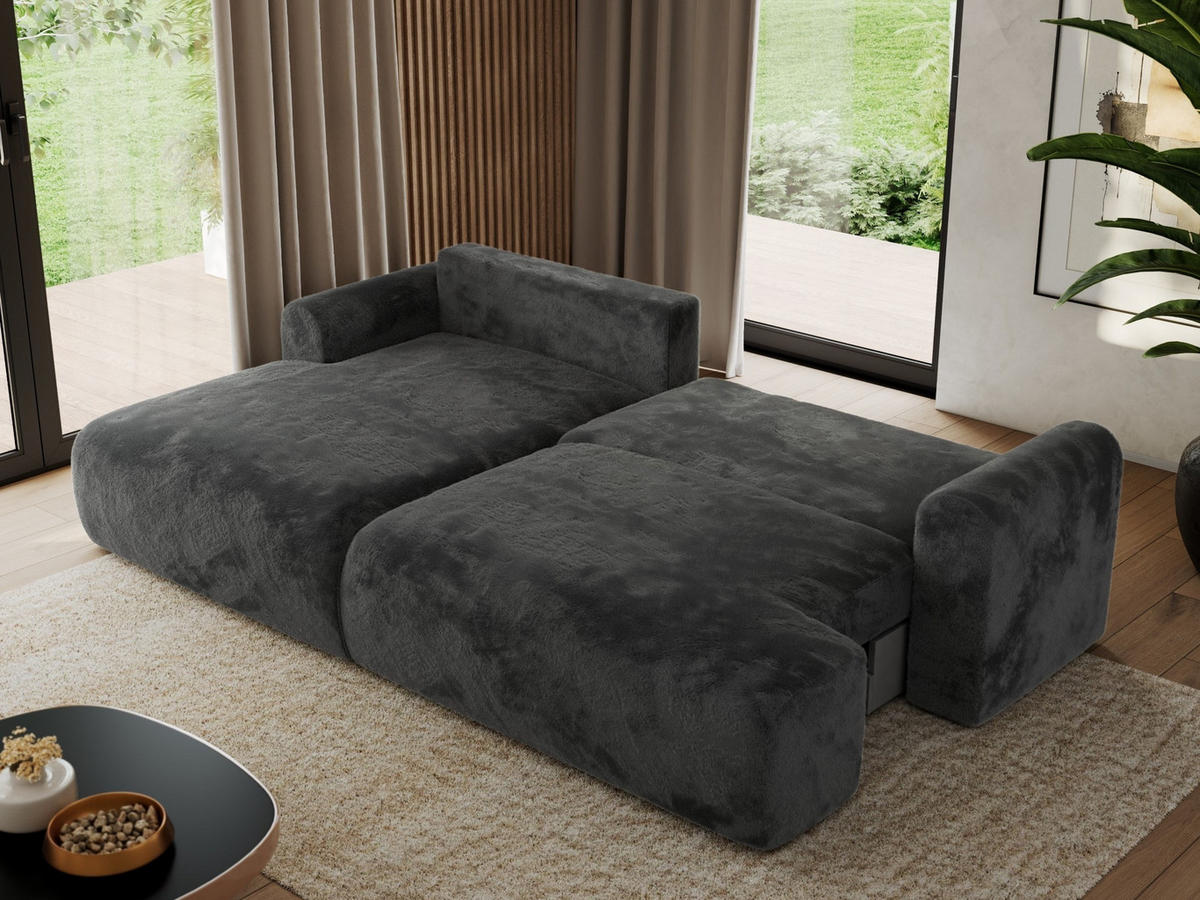 ECKSCHLAFSOFA TONO L Dunkelgrau Plüsch - links - Dunkelgrau/Schwarz, Kunststoff/Textil (260/150cm) - MKS