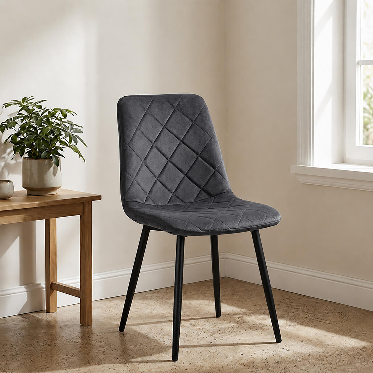 STOL Antracit 4-pack sammet metallben - Antracit, Trä/Textil (43/86/53.5cm) - Relaxdays
