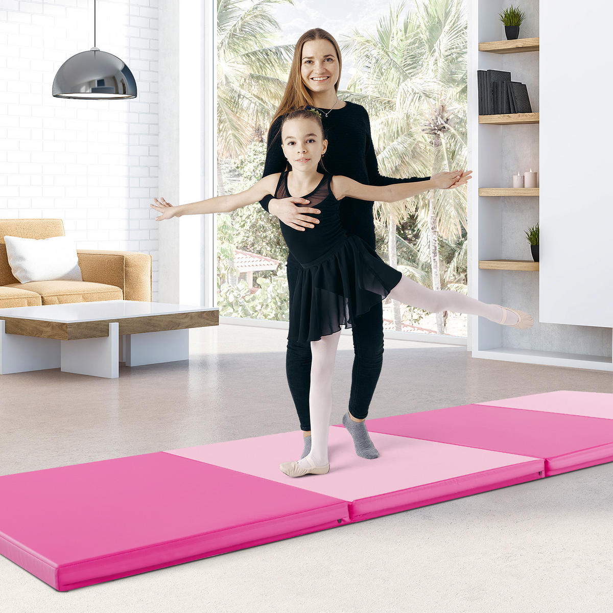 GYMNASTIKMATTE Rosenrot - Pink, Leder (117/300cm) - COSTWAY