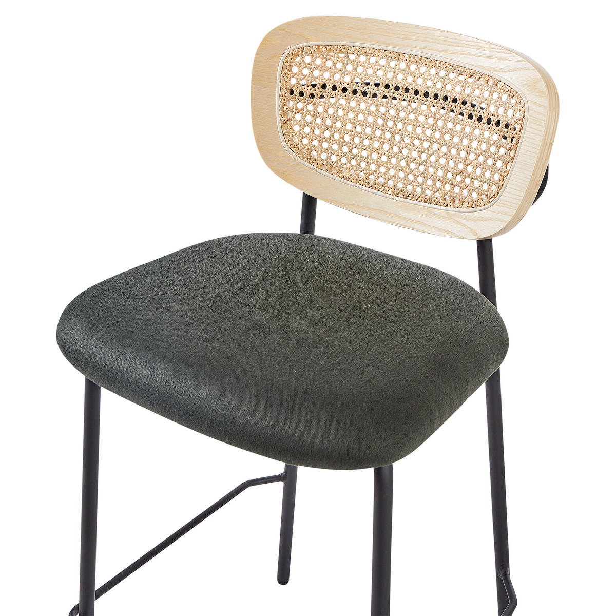 BARSTUHL 2er-Set Rattan Dunkelgrün Mayetta - Schwarz/Naturfarben, Textil (45/90/43cm) - Beliani