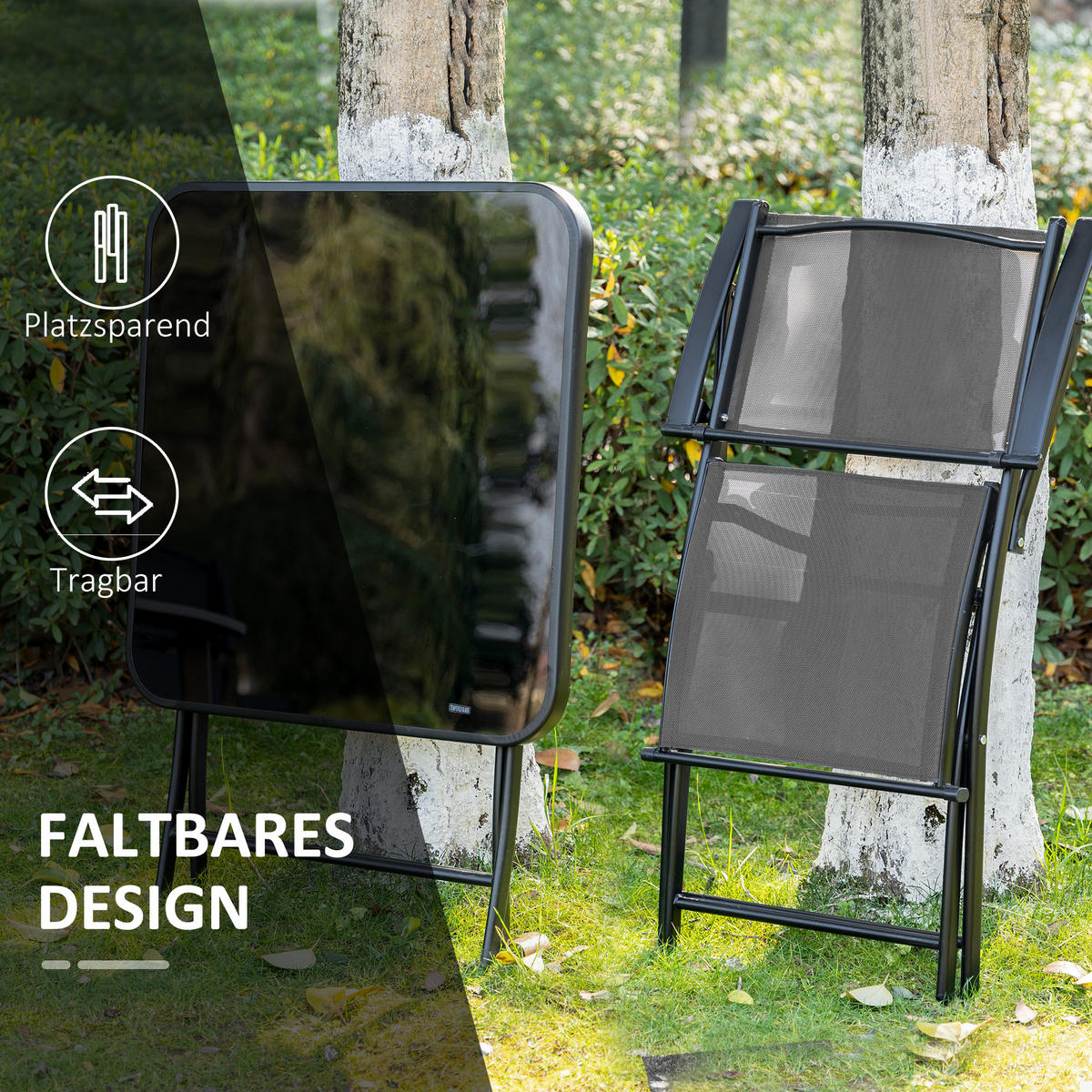 SITZGRUPPE, Schwarz, Metall, Glas, Mesh - Schwarz, Metall - Outsunny