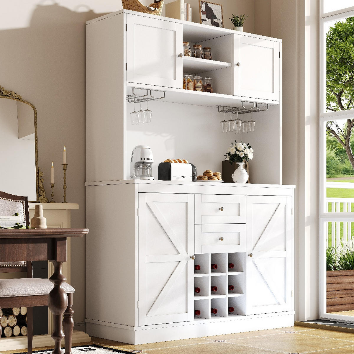 KÜCHENSCHRANK Buffetschrank MIT WEINREGAL MDF Weiß Küche 120/40/188 cm - Weiß, Kunststoff (40/188/120cm) - Rolipo