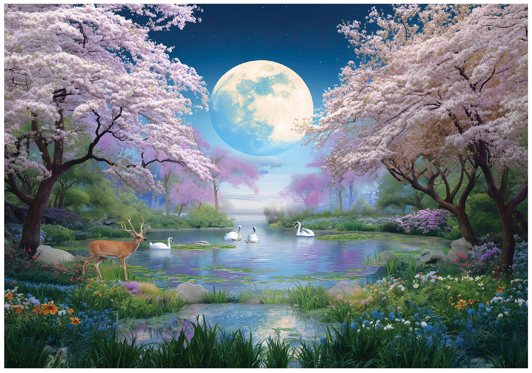 FOTOTAPETE Wald Mond Rosa 350x250 cm - Multicolor, Papier (350/250cm) - Wallarena