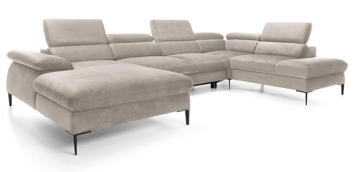 ECKSOFA U-Form 350 cm Amaro M mit Schlaffunktion, Links, Beige - Beige, Holz (214/353cm) - Emporius