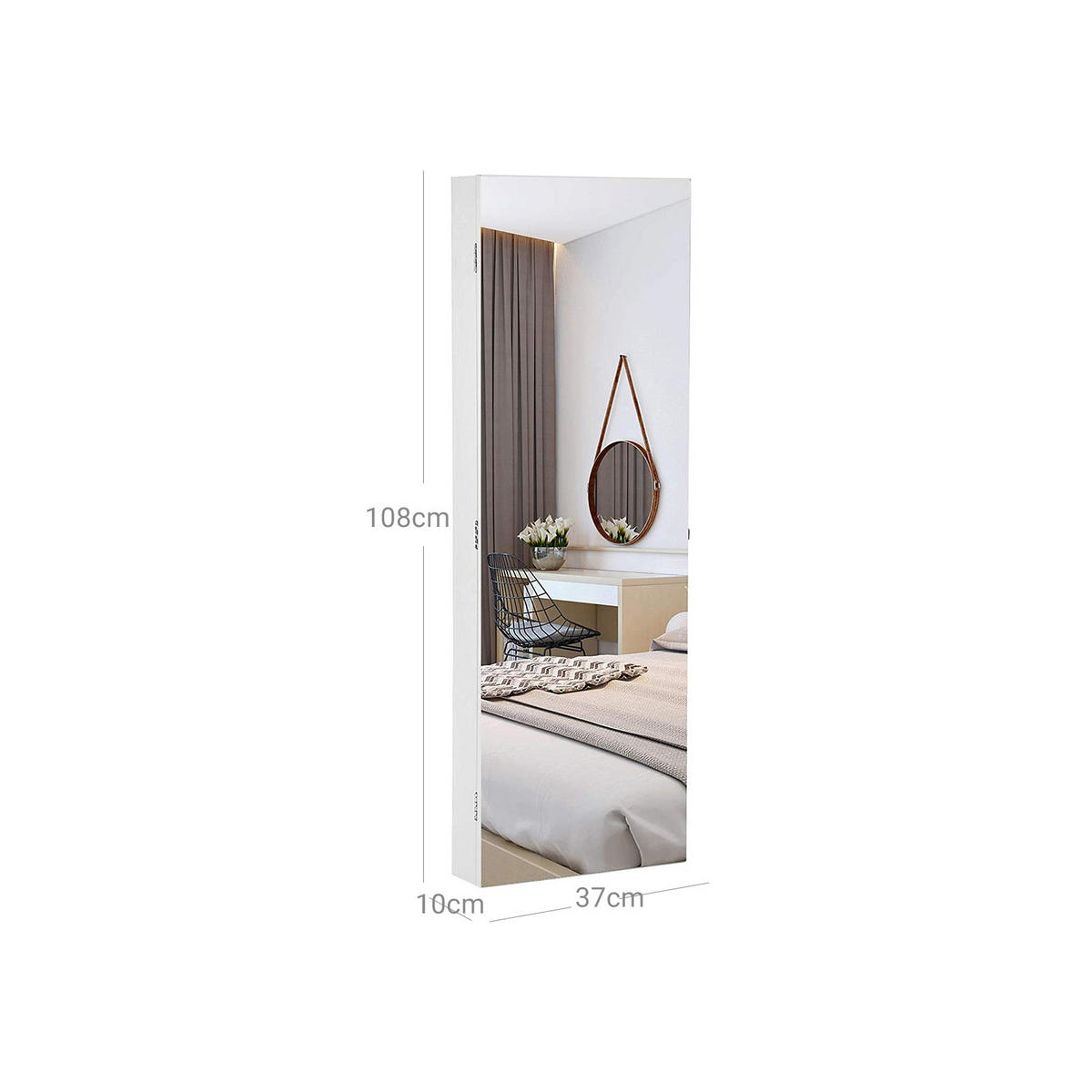 SCHMUCKSCHRANK GANZKÖRPERSPIEGEL - Weiß, Holzwerkstoff (110/10/37cm) - Hansiro