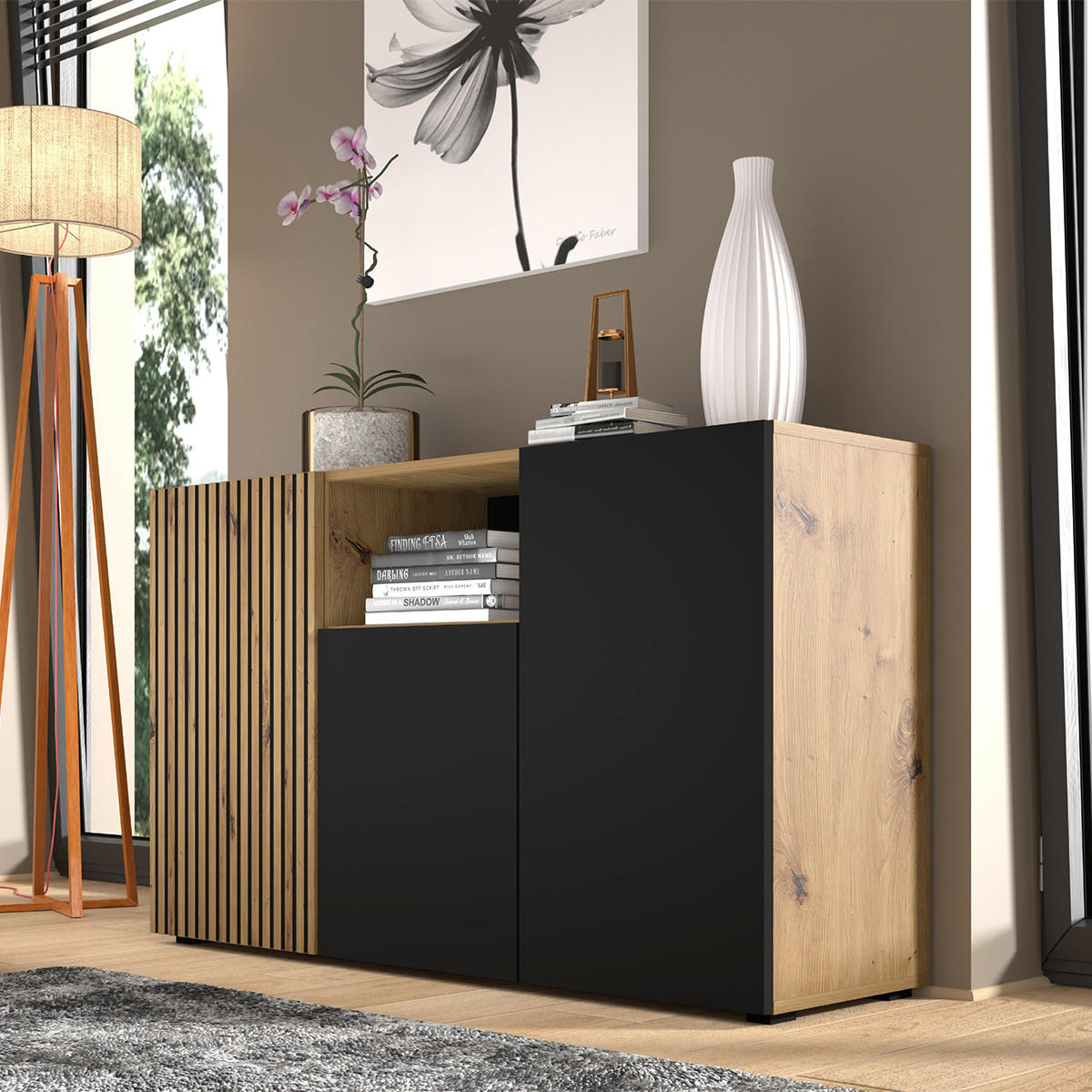 SIDEBOARD Nera Holz und Schwarz - Schwarz, Holzwerkstoff (135/82/42cm) - Petits-meubles