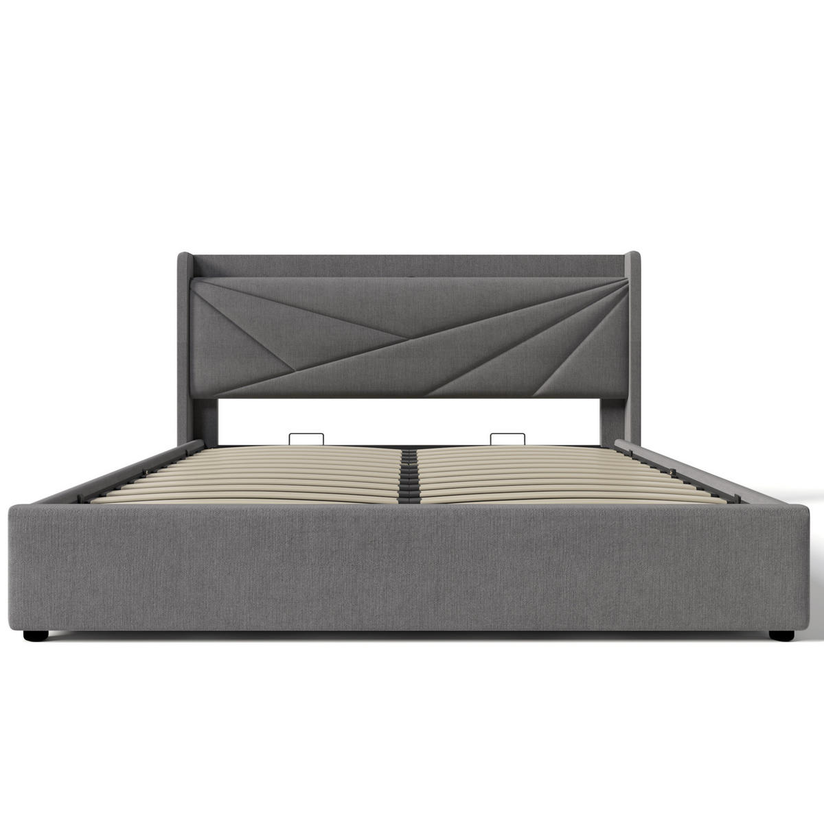 POLSTERBETT 140/200 cm mit Bettkasten und USB-C, gepolstertem Kopfteil - Grau, Textil (140/200cm) - BEAOK