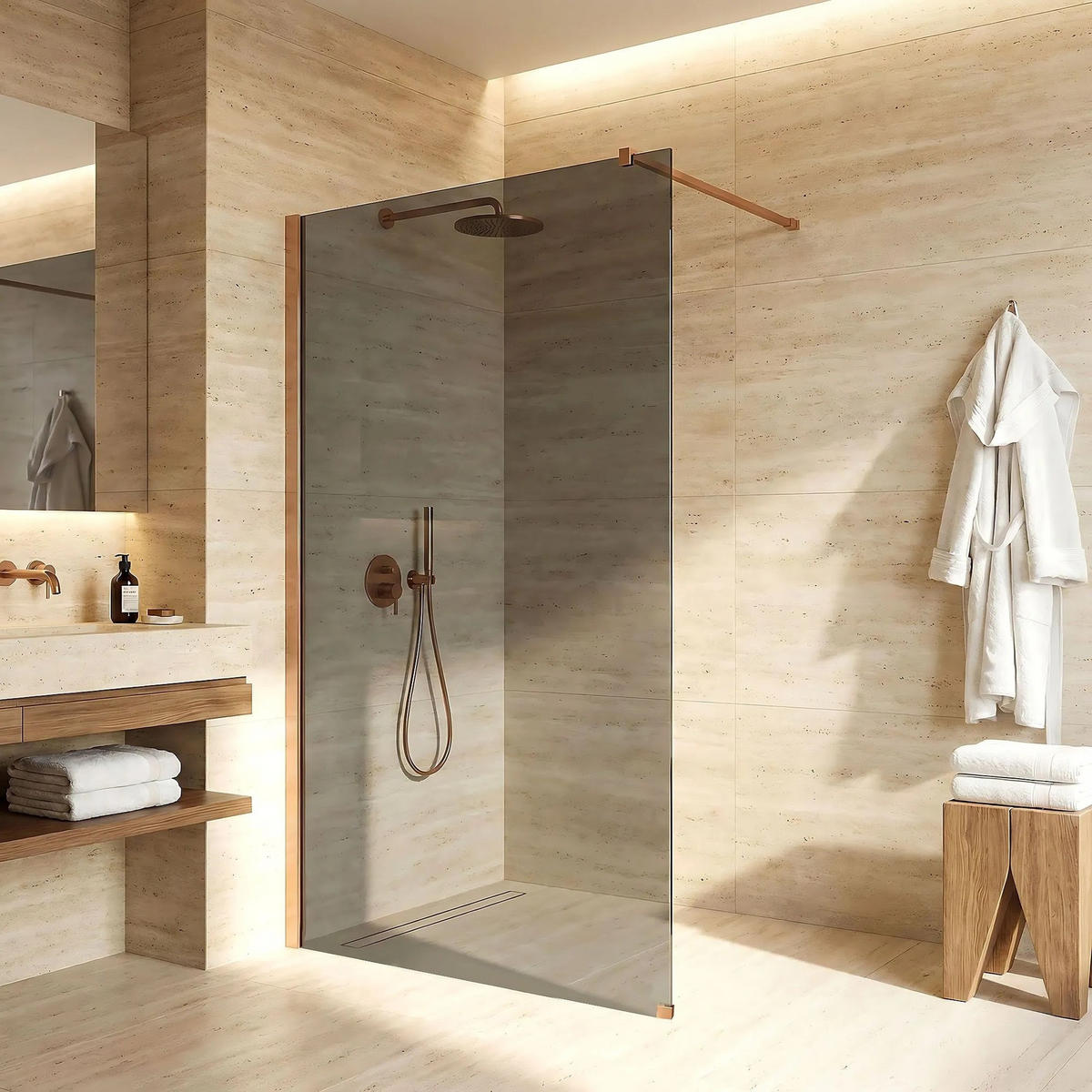 DUSCHWAND Rea Flexi Grey / Brush Copper 90 - Kupferfarben, Glas (120/90/195cm) - REA