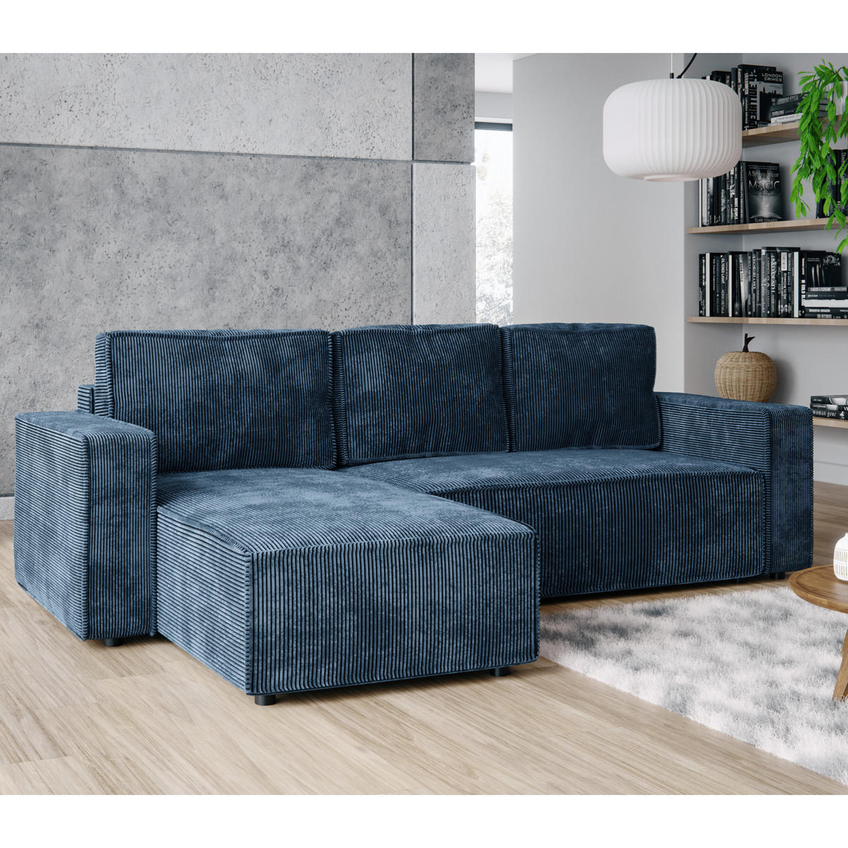 ECKSOFA BRIK 258x169 cm, Meerblau Cord Poso, Schlaffunktion & Bettkasten - Dunkelblau, Textil (258/169cm) - Excellent Home