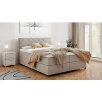 BOXBETT Diamaro 160x200 cm mit Bettkasten und Topper - Dunkelbeige - Beige, Holz (160/200cm) - Homesy