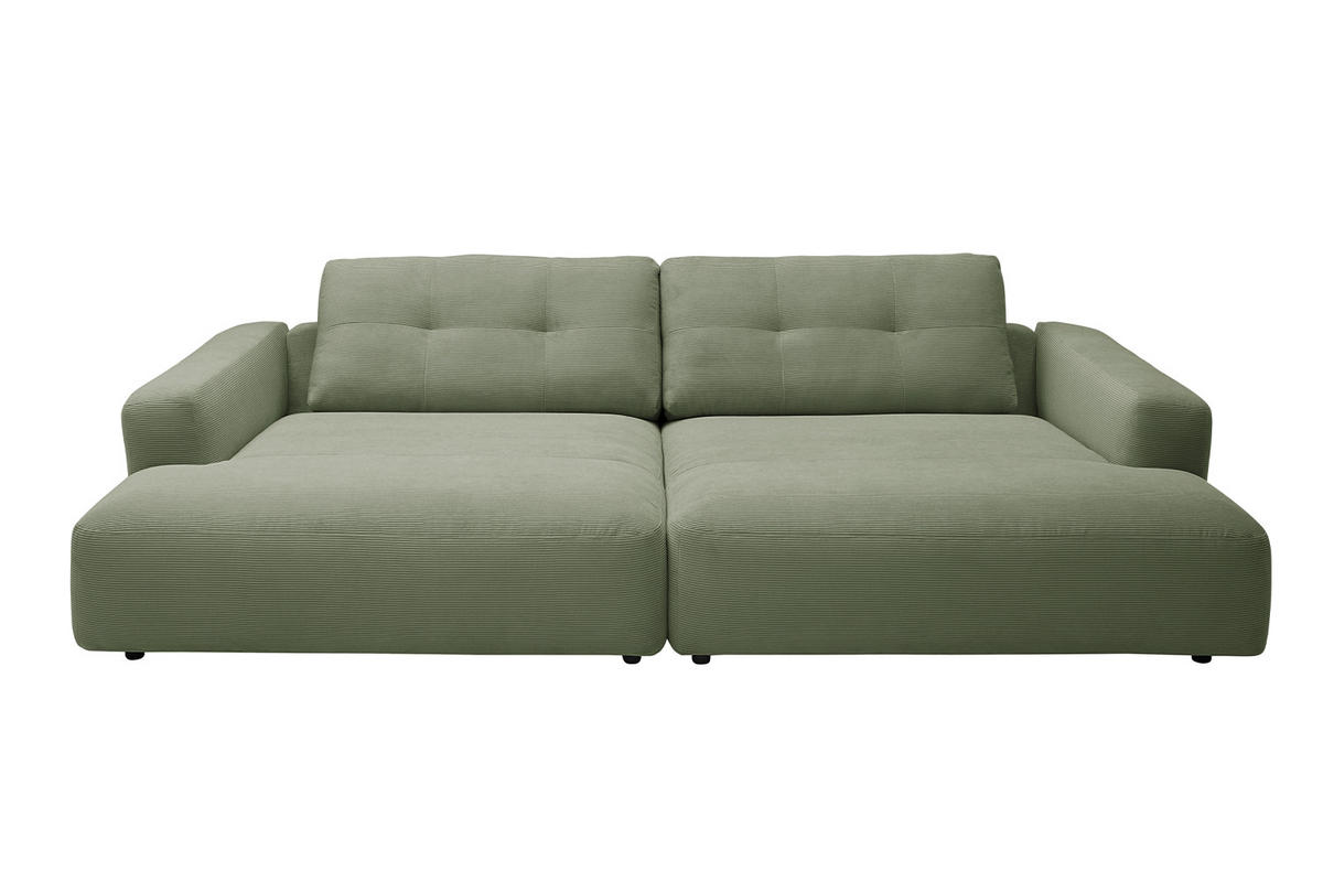 BIG SOFA MIKA Grün Cord - Schwarz/Grün, Kunststoff/Textil (300/86/167cm) - KAWOLA