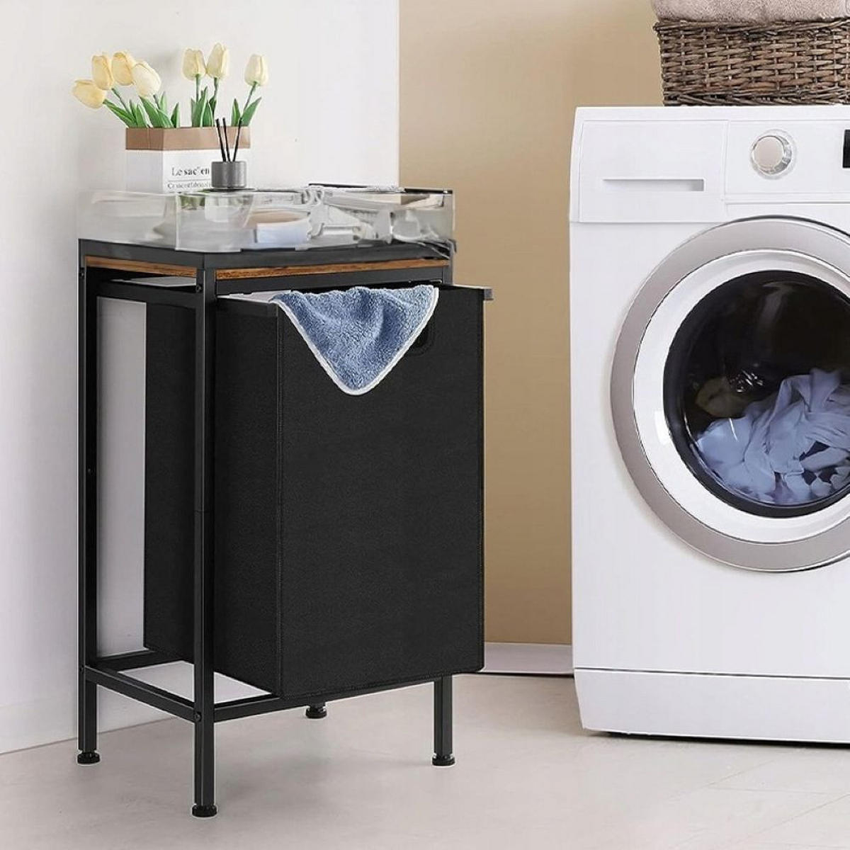 WÄSCHEKORB, schwarz 50x33x72 cm - Schwarz, Holzwerkstoff (50/72/33cm)