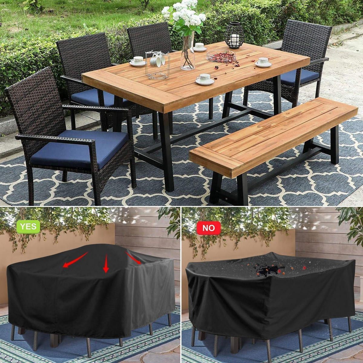 ABDECKUNG für Gartenmöbel 140 x 80 x 75 cm Wasserdicht 420D Oxford Gewebe - Schwarz, Textil (1/1/1cm)