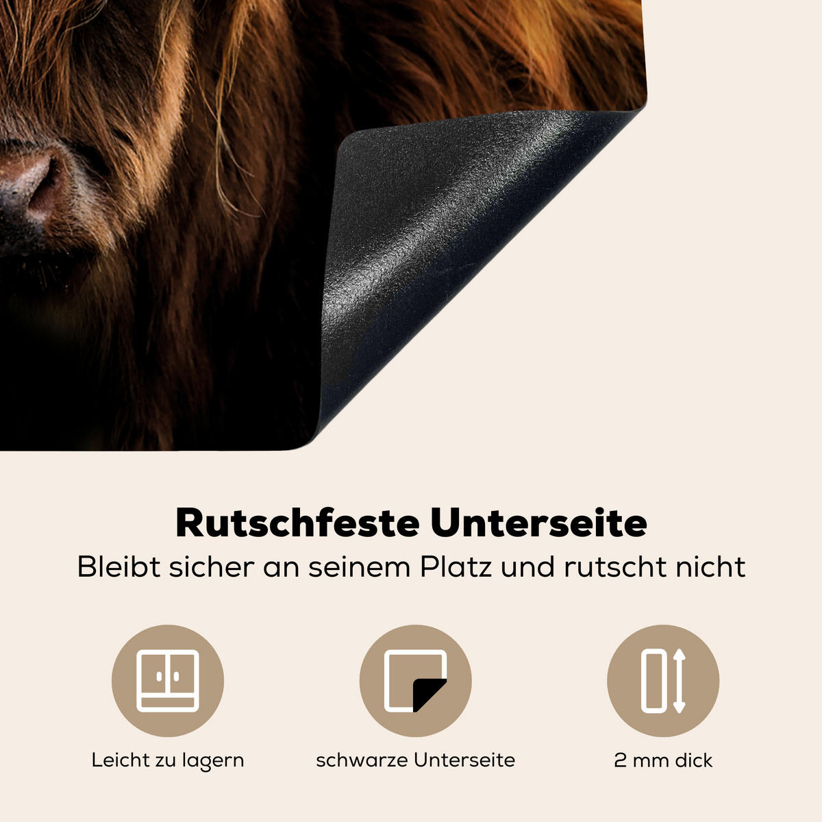 HERDABDECKPLATTE Schottischer Highlander - Hörner - Schwarz - Tiere - Natur - Wild - Kuh 60x52 cm - Cognac, Kunststoff (60/0.2/52cm) - MuchoWow