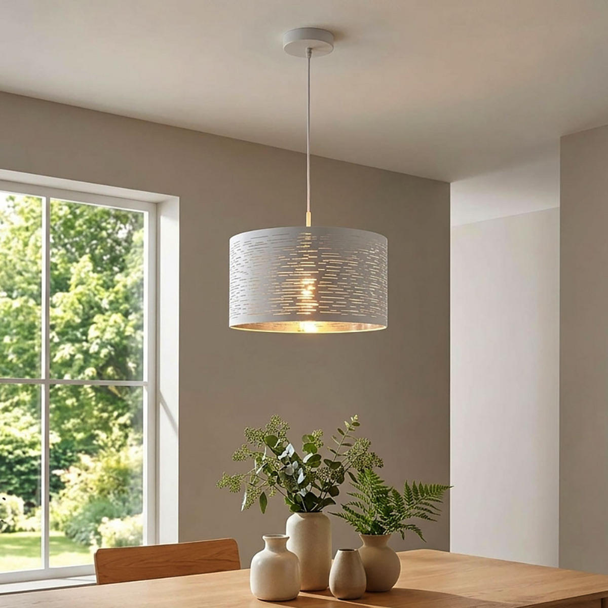 HÄNGELEUCHTE Metall Weiß Chrom rund - Weiß, Metall (38/38/120cm) - Globo Lighting
