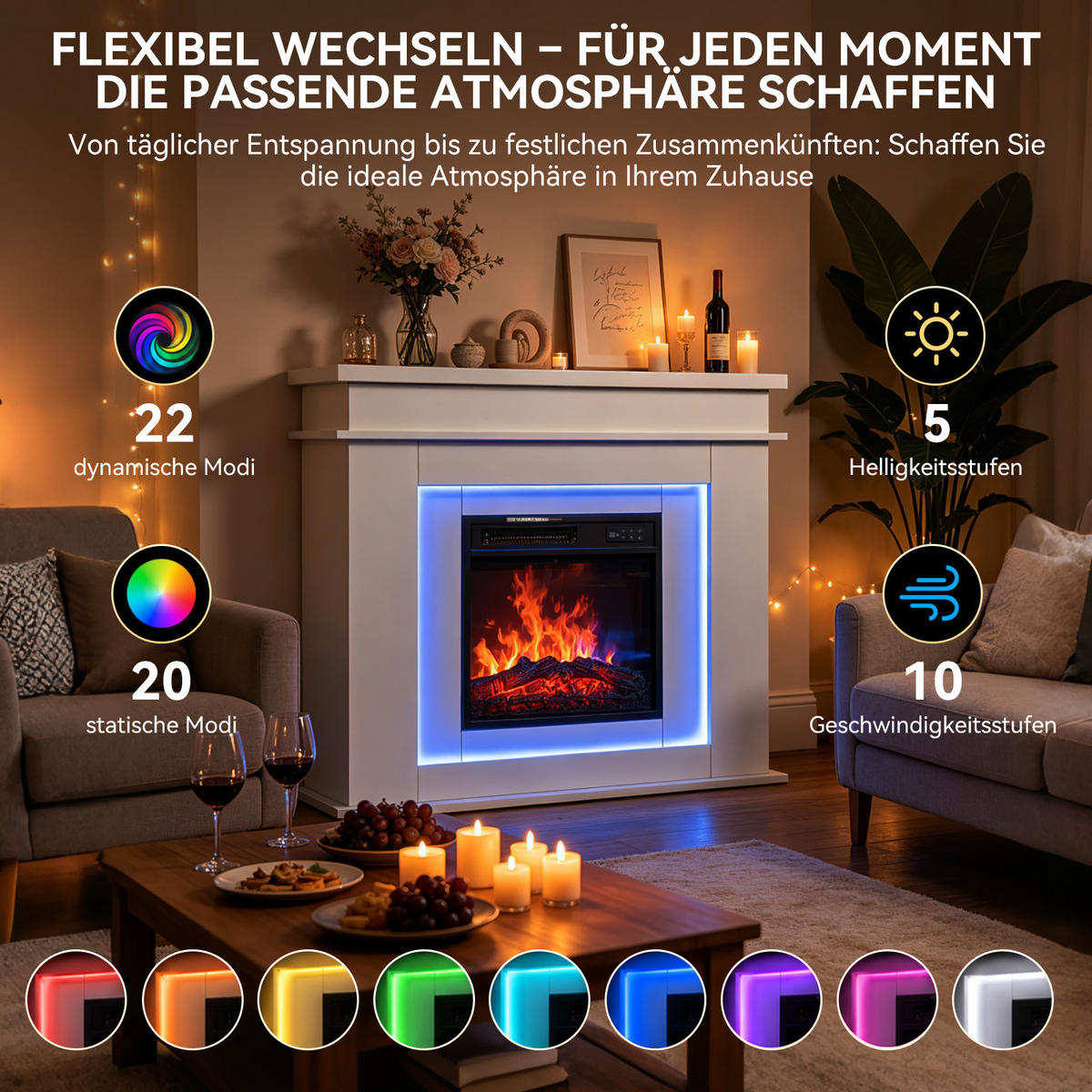 ELEKTROKAMIN mit Schrank 18-Zoll, 900/1800 W - Weiß, Holzwerkstoff (35/89/101cm)