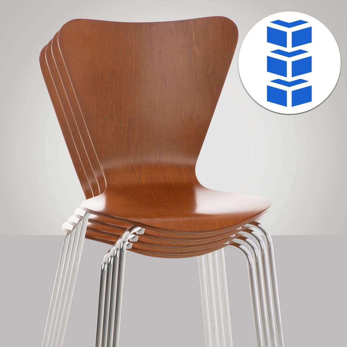 BESUCHERSTUHL 8er Set Holz braun - Braun, Holz/Metall (45/85/49cm) - CLP