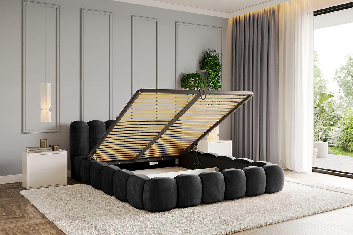 POLSTERBETT mit Bettkasten und Lattenrost, Boxbett ohne Matratze - SENA-v1 120x200 Schwarz - Schwarz, Holzwerkstoff/Textil (120/200cm) - ALTDECOR