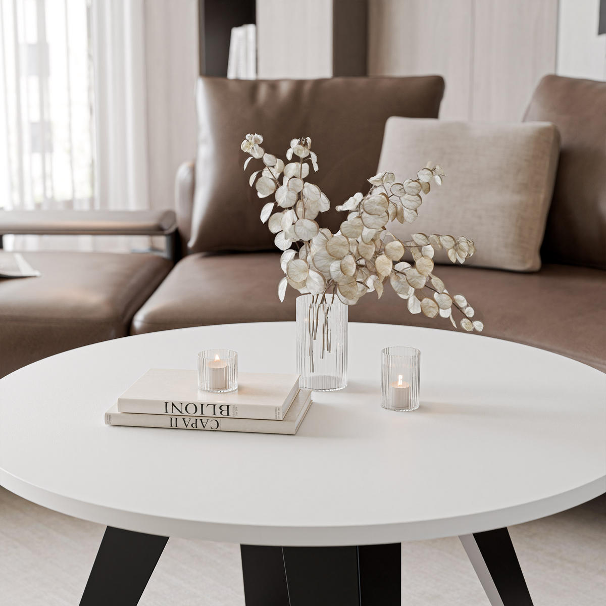 COUCHTISCH FRESCO 75/50 cm runden, Schwarz / Arktisweiß - Schwarz/Weiß, Metall (75/75/50cm) - Idohome