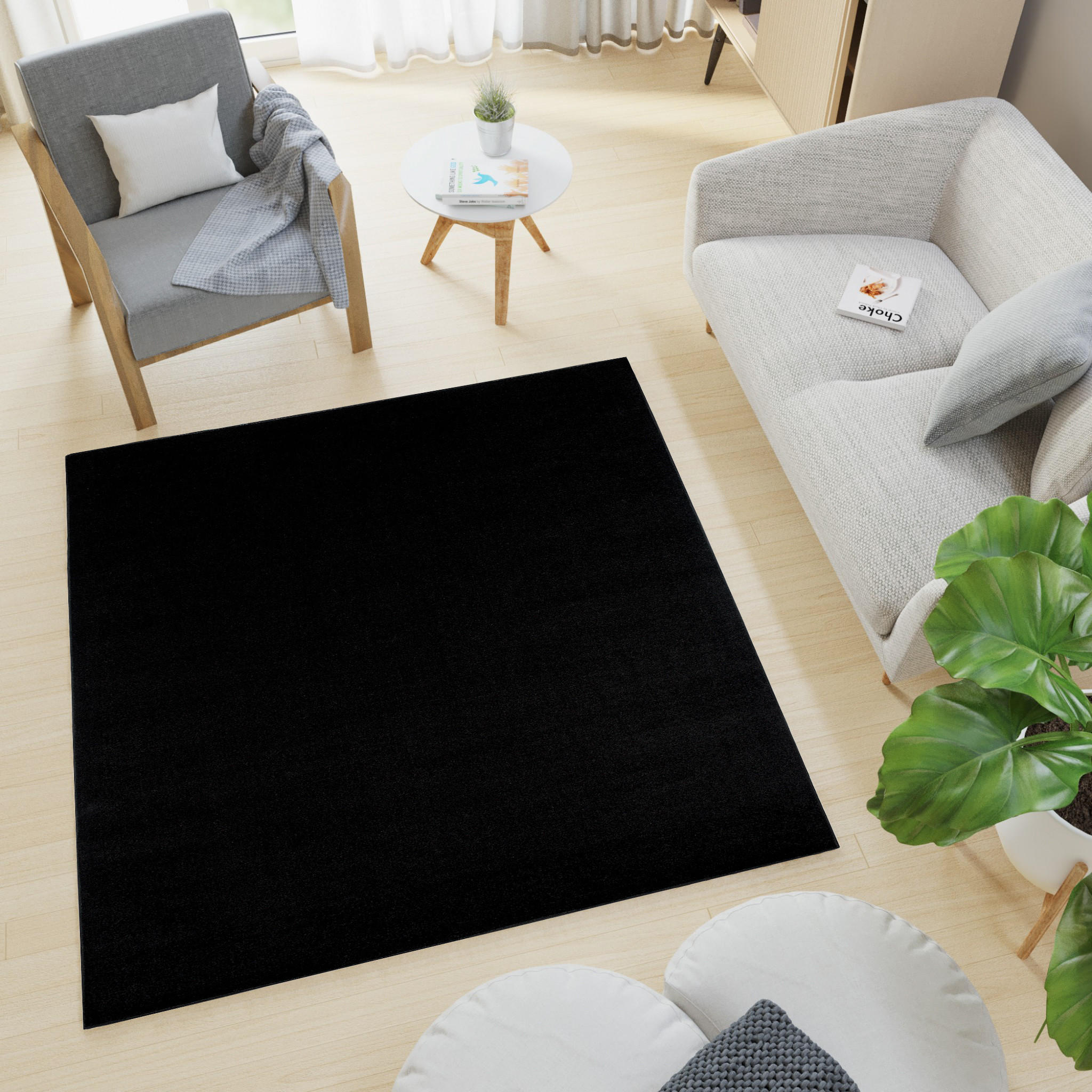 TEPPICH MONO SQUARE Schwarz 200/200 cm - Schwarz, Kunststoff (200/200cm) - Tapiso
