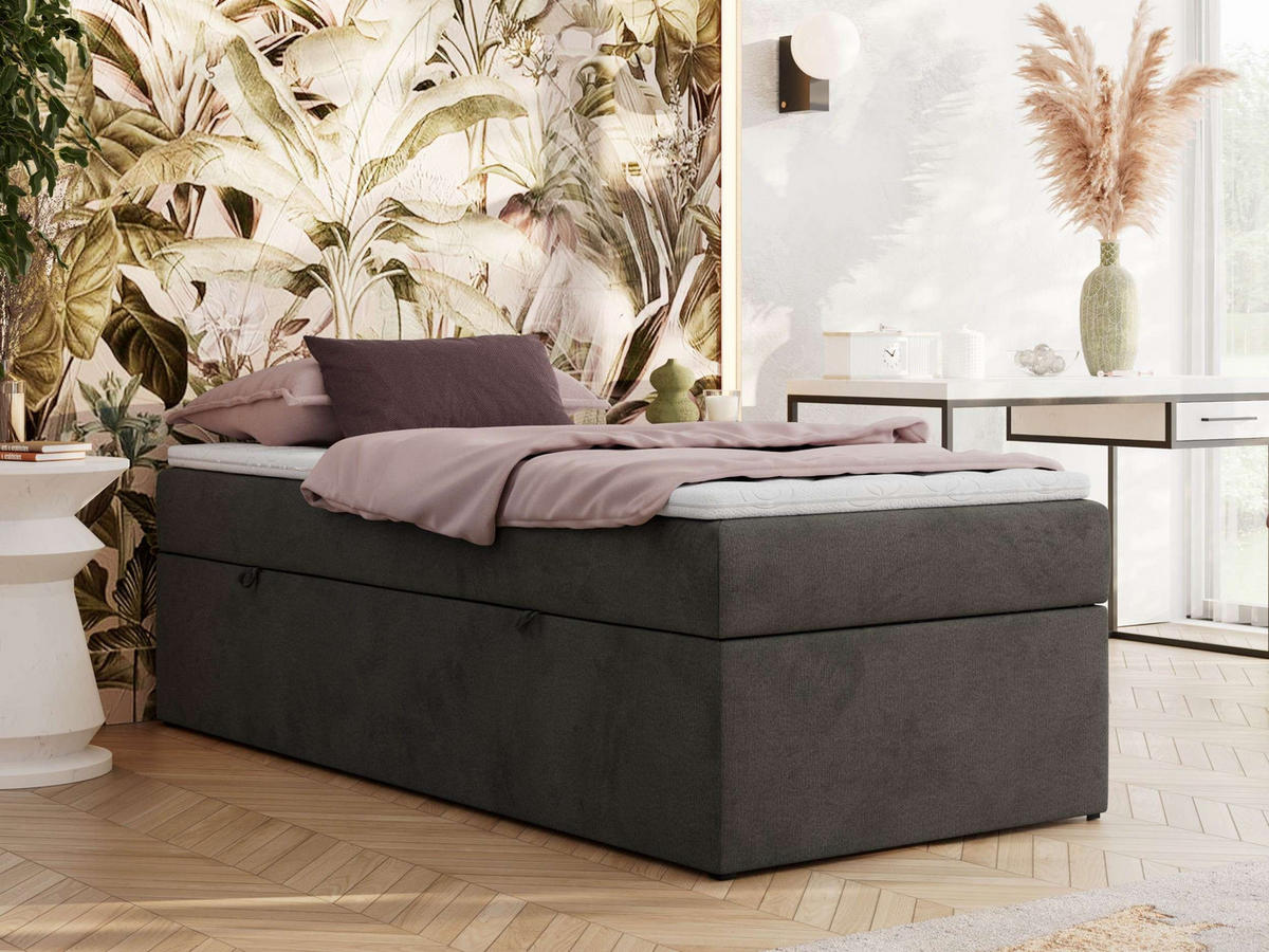 BOXBETT ZERO 90/200 - Dunkelgrau Kunstleder - H4 - Topper Visco - Dunkelgrau, Textil (90/200cm) - MKS