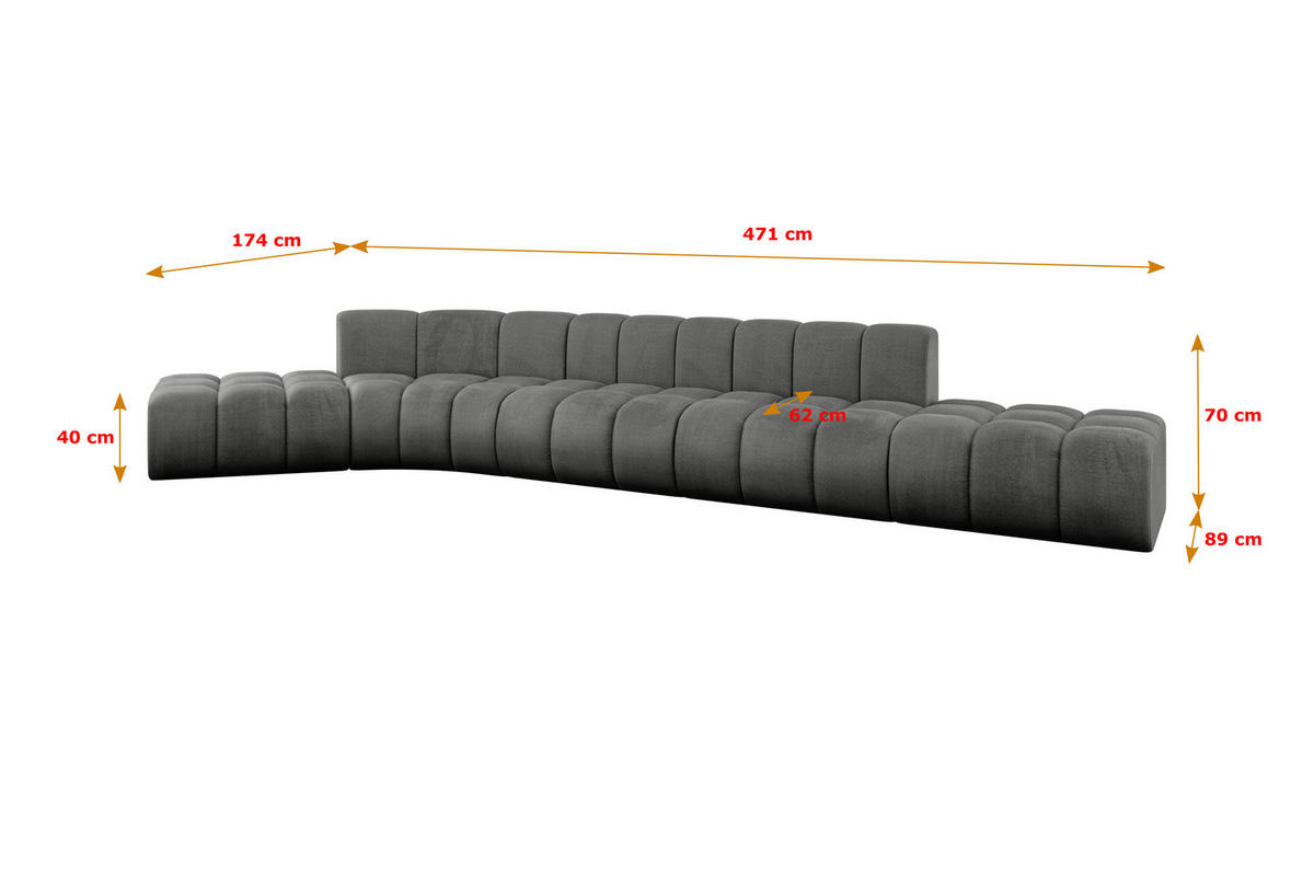 ECKSOFA modulares Sofa Solven-L2 - 471x174x70 cm Dunkelgrau - Dunkelgrau, Holzwerkstoff/Textil (471/174cm) - ALTDECOR