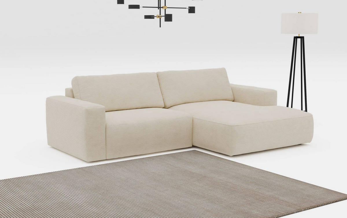 ECKSOFA mit Cord-Stoff - Beige/Creme, Holz/Kunststoff (175/288cm) - Cotta