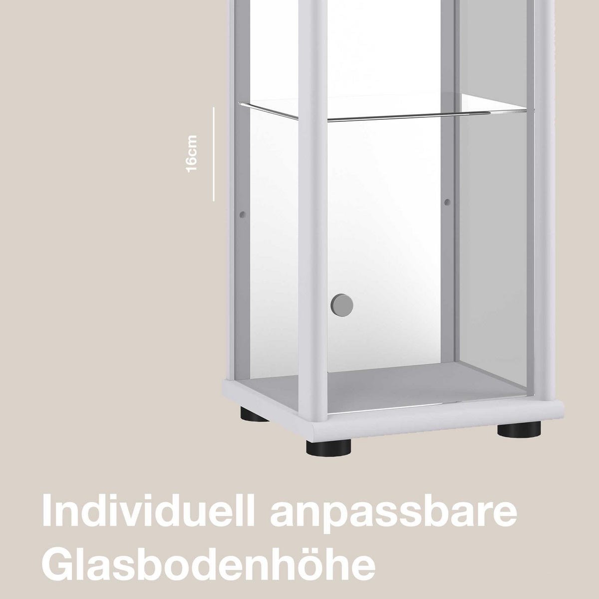 GLASVITRINE 33/37/176 cm mit Spiegel, LED & 4 höhenverstellbaren Glasböden - Transparent/Silberfarben, Glas/Holzwerkstoff (37/176/33cm) - K-Möbel