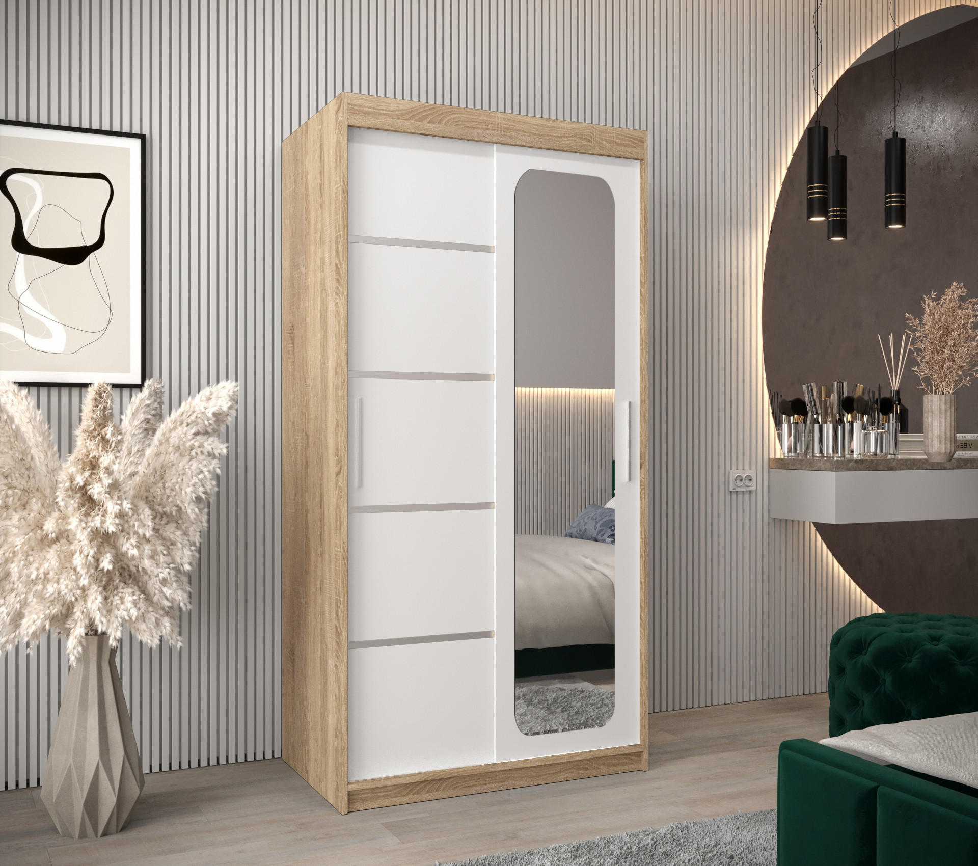 SCHWEBETÜRENSCHRANK 200/100/62 2-türig - Silberfarben/Weiß, Holz/Kunststoff (100/200/62cm) - Abiks Möbel