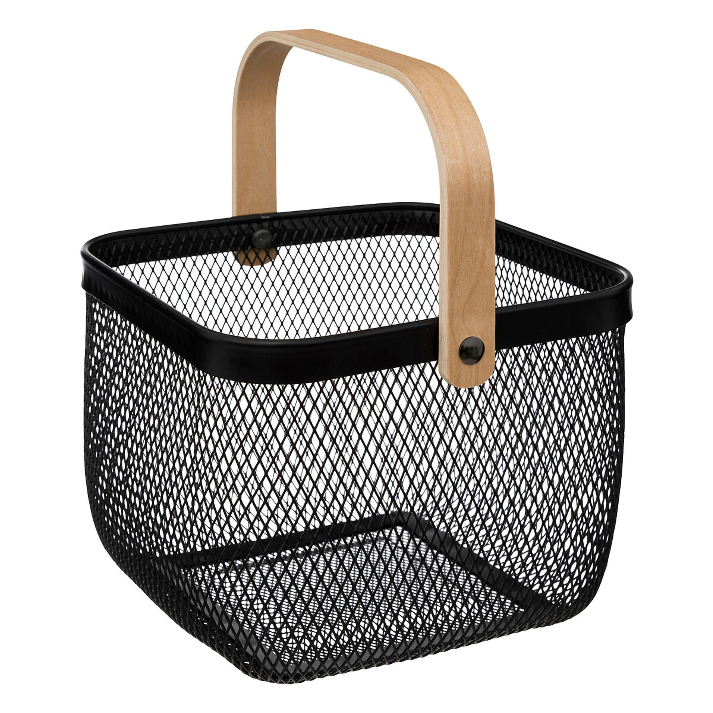 AUFBEWAHRUNGSKORB Mayaj mit Henkel, Metall, Holz, 25 cm - Silberfarben, Metall (25.7/18/25.7cm) - 5five Simply Smart