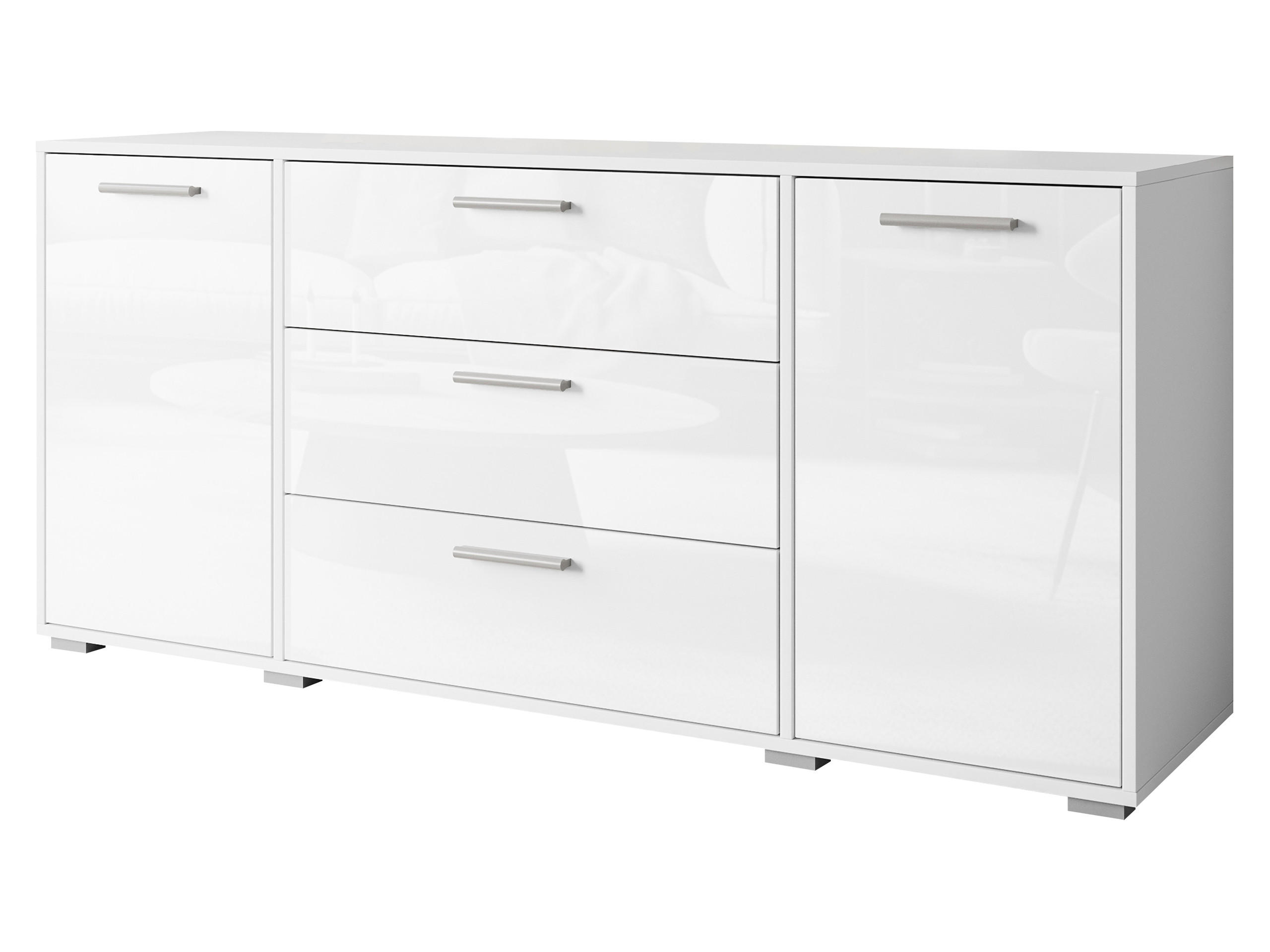 SIDEBOARD Bogota 150 - Weiß Hochglanz/Silberfarben, Holzwerkstoff/Kunststoff (150/68/40cm) - MIRJAN24