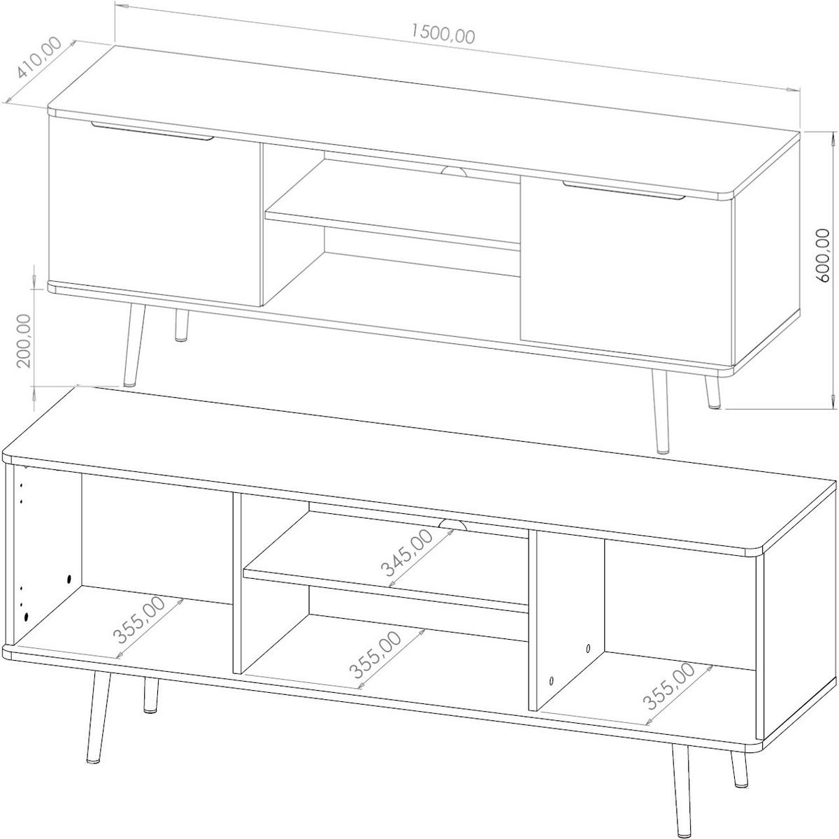 TV-LOWBOARD PINELLO 04 - Schwarz/Braun, Holzwerkstoff (150/60/41cm)