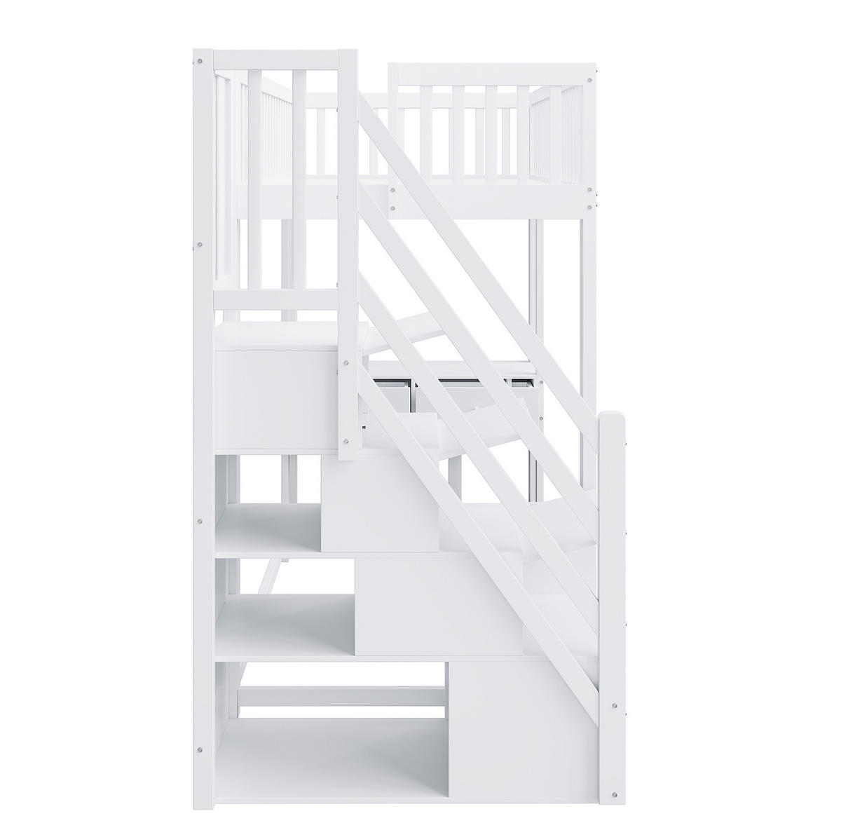 HOCHBETT 90/200 cm mit Multifunktionstisch und Aufbewahrungstreppe aus Kiefern, Weiß - Weiß, Holzwerkstoff (90/200cm) - Redom