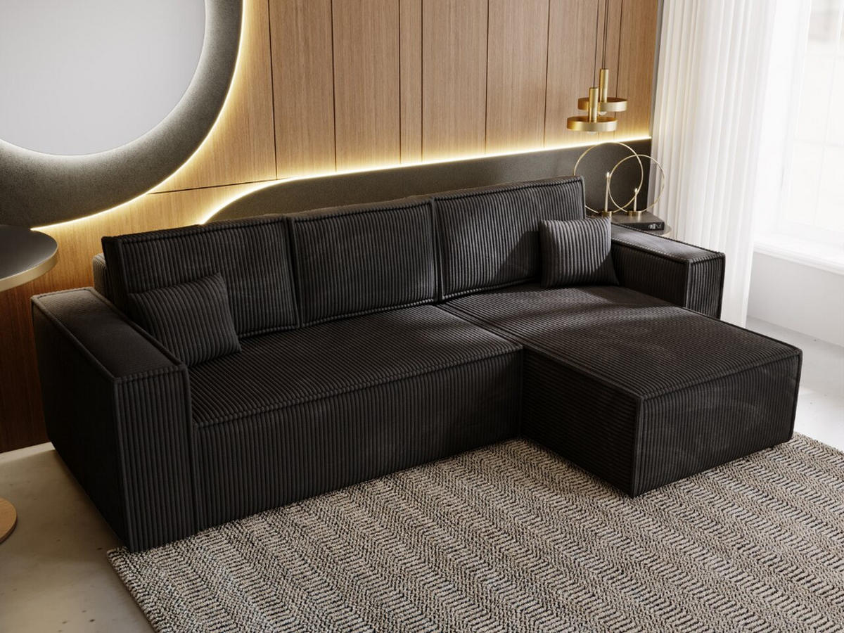 ECKSOFA Prato Schwarz Rechts - Schwarz, Holz/Kunststoff (280/170cm) - Graingold