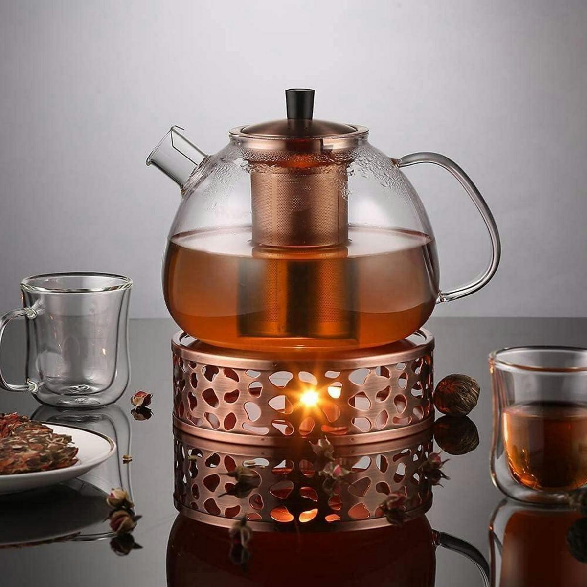 TEEKANNE 1500ml Borosilikatglas mit Edelstahl-Sieb Bronze - Transparent, Glas (19.1/16cm)