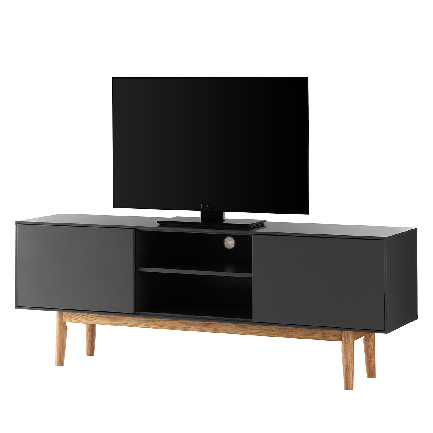 TV-LOWBOARD - Eichefarben/Grau, Holzwerkstoff (160/59/40cm) - home24