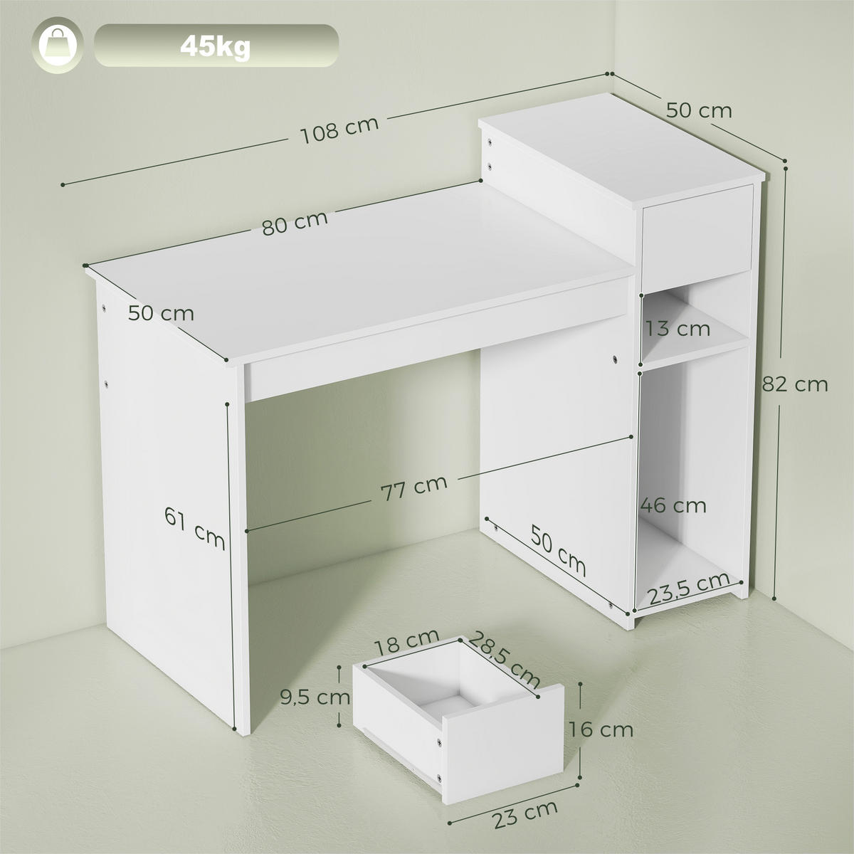 BÜROTISCH Weiß 1 Stück - Weiß, Holzwerkstoff (50/108/82cm) - GiPP