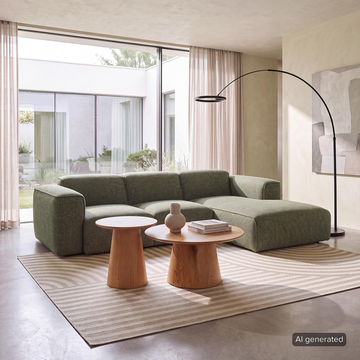 3-SITZER ECKSOFA mit Longchair - Schwarz/Grün, Kunststoff/Textil (251/173cm) - home24