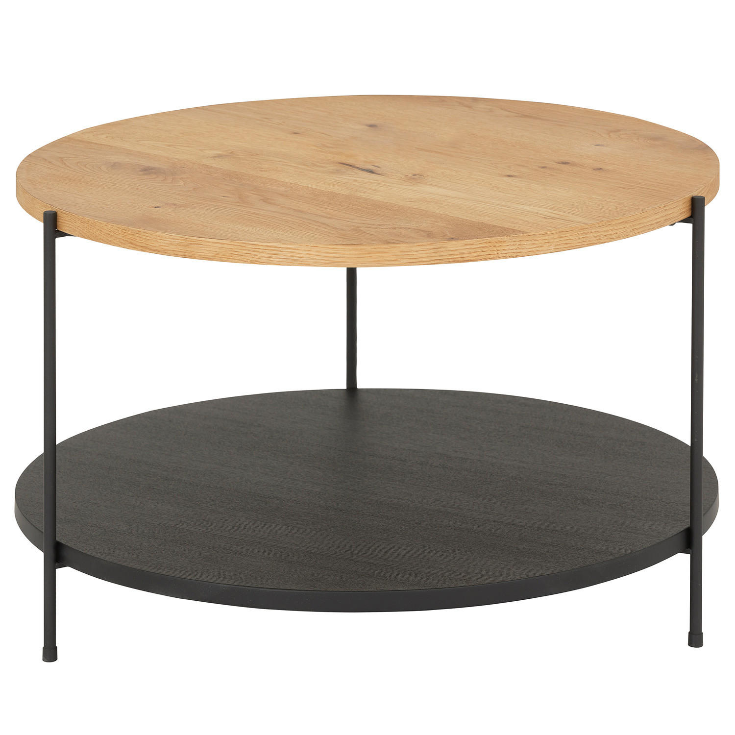 FURNIERTER COUCHTISCH - Eiche / Schwarz - Eichefarben, Holzwerkstoff/Metall (70/70/45cm) - home24
