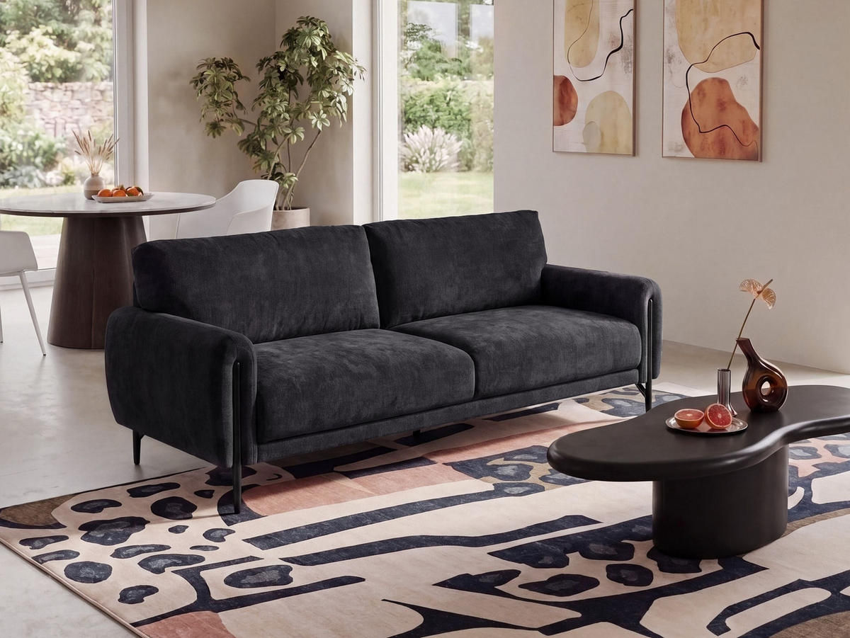 3-SITZER-SOFA Chenillegewebe Schwarz Skaro - Schwarz, Textil (214/87/89cm) - Beliani
