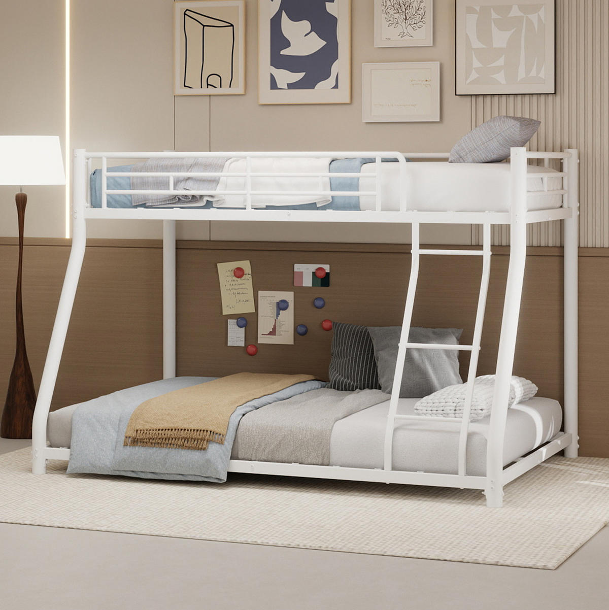 ETAGENBETT Metall 140/200 cm mit Leiter, erhöhtem Geländer und geräuscharmen Latten, Weiß - Weiß, Metall (140/200cm) - Redom